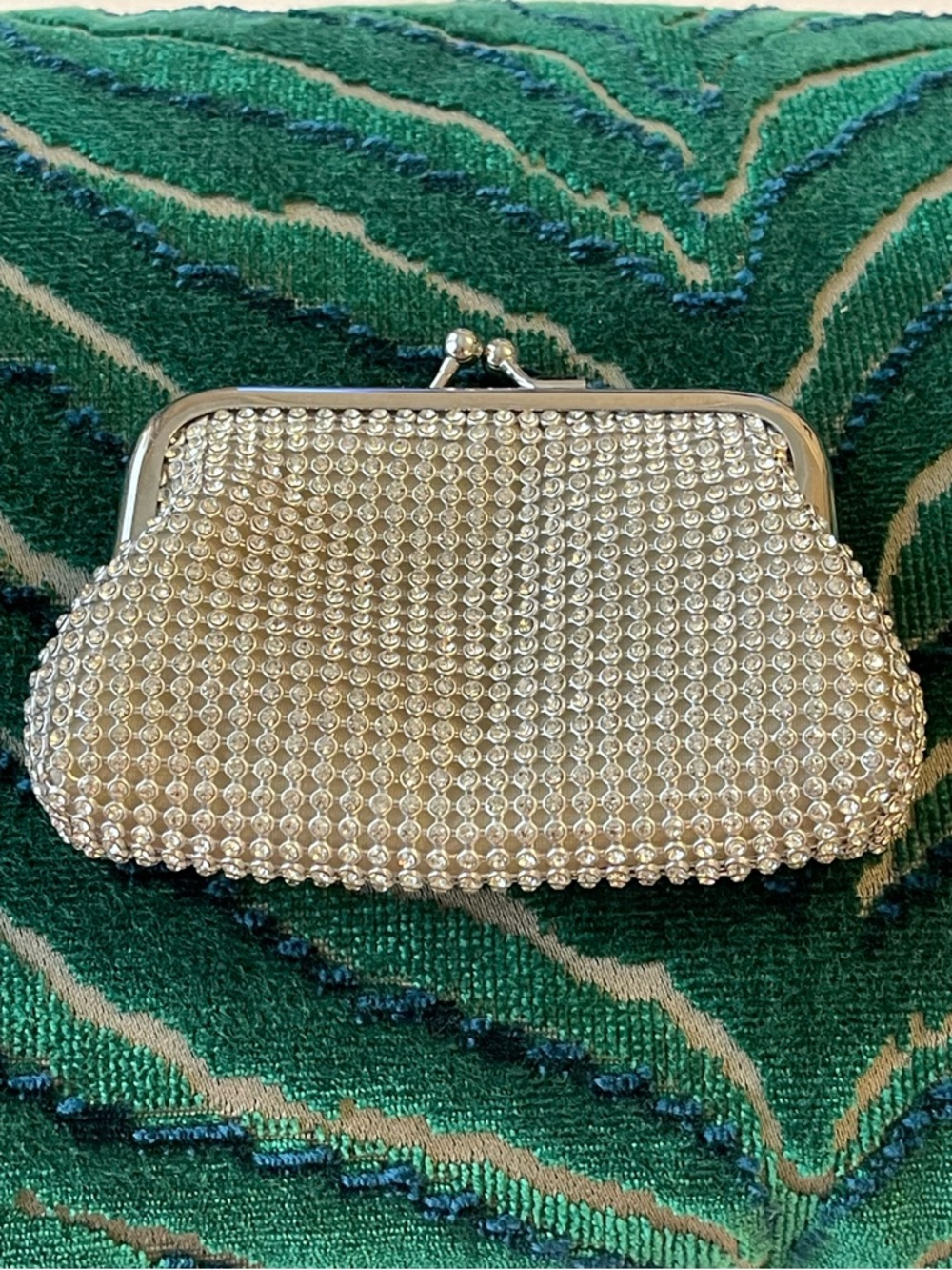 Crystal-Embellished Silver Coin Clutch